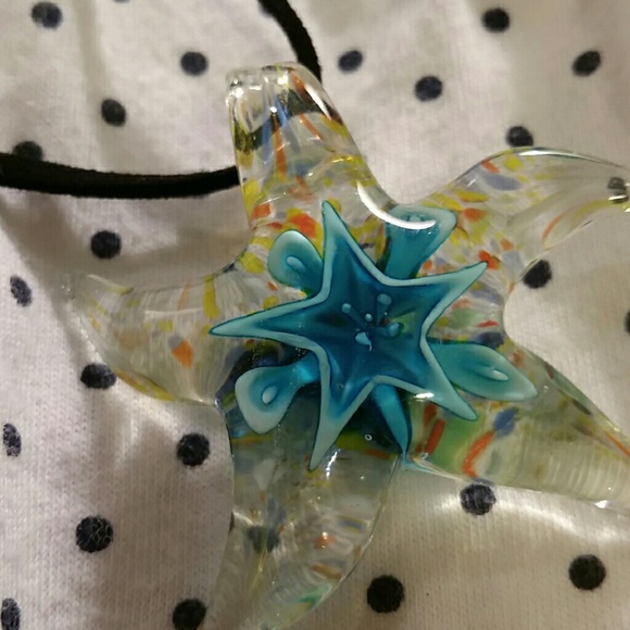 NEW Italian Blue Starfish Murano Lampwork Necklace - Picture 2 of 4